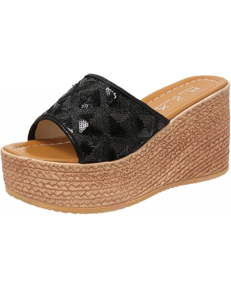 platform wedge Slipper for women platform wedge sandals for women espadrille sandal Heeled Slippers Z 03-black $15.37 Sandals