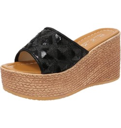 platform wedge Slipper for women platform wedge sandals for women espadrille sandal Heeled Slippers Z 03-black $15.37 Sandals