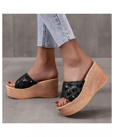 platform wedge Slipper for women platform wedge sandals for women espadrille sandal Heeled Slippers Z 03-black $15.37 Sandals