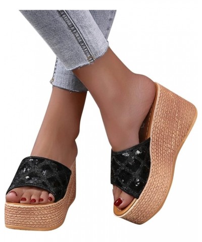 platform wedge Slipper for women platform wedge sandals for women espadrille sandal Heeled Slippers Z 03-black $15.37 Sandals