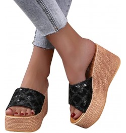 platform wedge Slipper for women platform wedge sandals for women espadrille sandal Heeled Slippers Z 03-black $15.37 Sandals