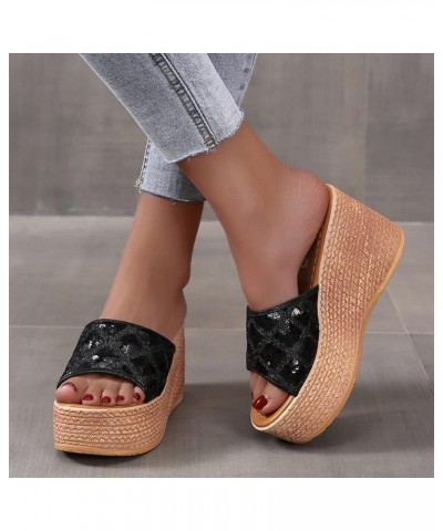 platform wedge Slipper for women platform wedge sandals for women espadrille sandal Heeled Slippers Z 03-black $15.37 Sandals