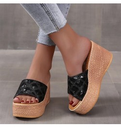 platform wedge Slipper for women platform wedge sandals for women espadrille sandal Heeled Slippers Z 03-black $15.37 Sandals