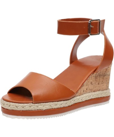 Sandalias tacón mujer Vintage Casual cuña boca pescado zapatos verano una línea hebilla sandalia vacaciones zapato K-085 Brow...