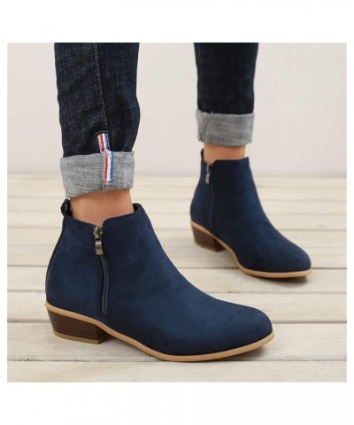 Ankle Boots For Women Low Heel Dressy Wide Width Fashion Cowboy Cowgirl Western Short Chunky Boots Fall Shoes 2023 Blue $22.1...