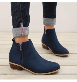 Ankle Boots For Women Low Heel Dressy Wide Width Fashion Cowboy Cowgirl Western Short Chunky Boots Fall Shoes 2023 Blue $22.1...