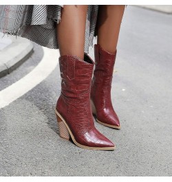 Microfibre Fashion Pointed Toe Block Heel Slip-on High Heel with 10 cm Handmade Ankle Boots for Women Big Size hy112 Red $34....