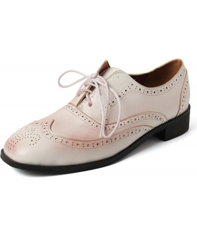 Brogue Oxfords Womens Block Heel Square Toe Shoes White $32.26 Pumps