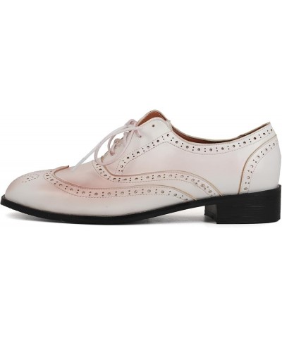 Brogue Oxfords Womens Block Heel Square Toe Shoes White $32.26 Pumps