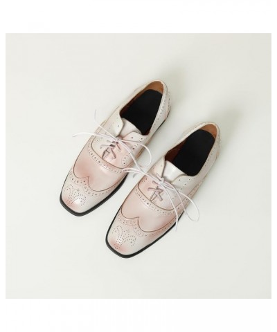 Brogue Oxfords Womens Block Heel Square Toe Shoes White $32.26 Pumps