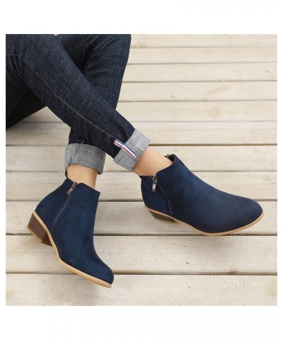 Ankle Boots For Women Low Heel Dressy Wide Width Fashion Cowboy Cowgirl Western Short Chunky Boots Fall Shoes 2023 Blue $22.1...