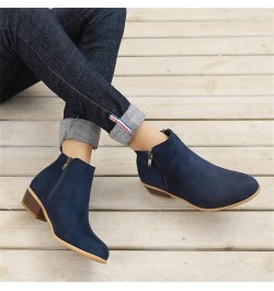 Ankle Boots For Women Low Heel Dressy Wide Width Fashion Cowboy Cowgirl Western Short Chunky Boots Fall Shoes 2023 Blue $22.1...