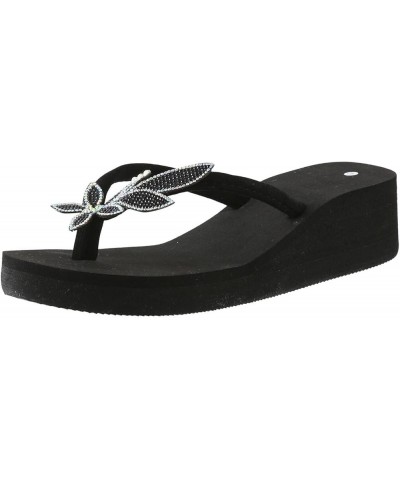 Women's Low Wedge Sandal Elastic Band Ankle Strap Comfy Mid-Heel Beach Casual Flat Sandals 74-ixpyn-2-black $12.24 Slippers