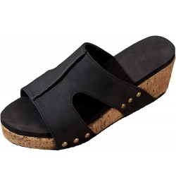 Womens Sandals Wedge Womens Summer Open Toe Platform Sandals Casual Comfortable Beach Sandals Retro Slip on Slippers Black $1...