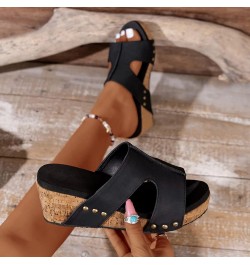 Womens Sandals Wedge Womens Summer Open Toe Platform Sandals Casual Comfortable Beach Sandals Retro Slip on Slippers Black $1...