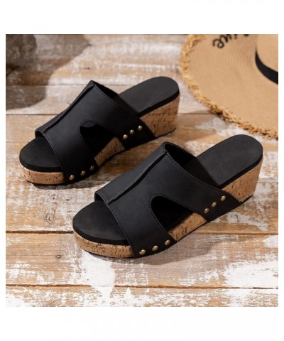 Womens Sandals Wedge Womens Summer Open Toe Platform Sandals Casual Comfortable Beach Sandals Retro Slip on Slippers Black $1...