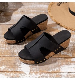 Womens Sandals Wedge Womens Summer Open Toe Platform Sandals Casual Comfortable Beach Sandals Retro Slip on Slippers Black $1...