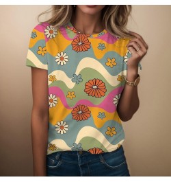 Women Loose Round Neck Short Sleeve Pullover Top Print Fashion Casual T Shirt Womens Short Sleeve Shirt Orange $10.30 Sandals