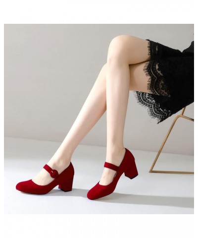 Women Classic Mary Jane Heels Pumps Shoes Ankle Strap Round Closed Toe Dress Sandals Chunky Block Heels Comfort Mid Heel Wedd...