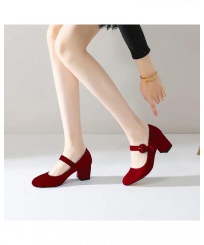 Women Classic Mary Jane Heels Pumps Shoes Ankle Strap Round Closed Toe Dress Sandals Chunky Block Heels Comfort Mid Heel Wedd...