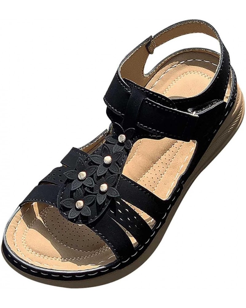 Sandals Women Comfortable Plus-size Floral Platform Wedge Shoes Summer Beach Roman Sandals Ladies Journey Basic Shoe T-947 Bl...