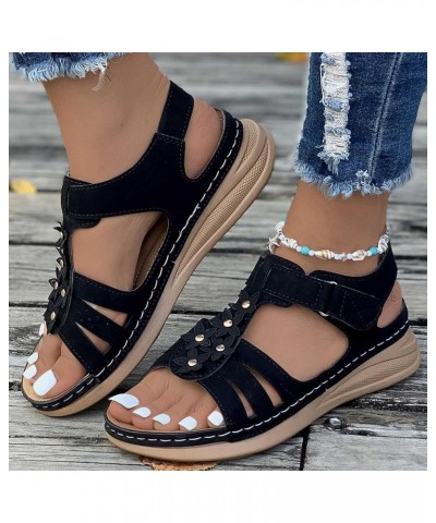 Sandals Women Comfortable Plus-size Floral Platform Wedge Shoes Summer Beach Roman Sandals Ladies Journey Basic Shoe T-947 Bl...