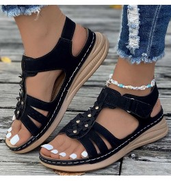 Sandals Women Comfortable Plus-size Floral Platform Wedge Shoes Summer Beach Roman Sandals Ladies Journey Basic Shoe T-947 Bl...