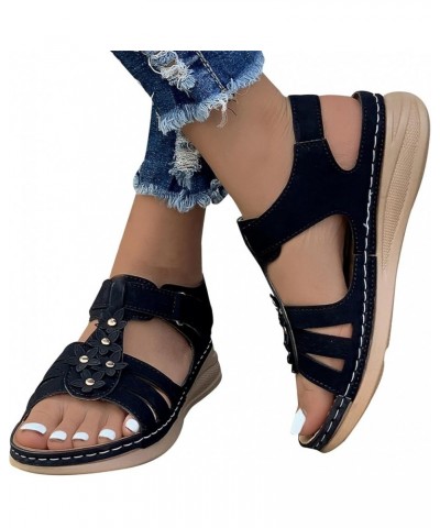 Sandals Women Comfortable Plus-size Floral Platform Wedge Shoes Summer Beach Roman Sandals Ladies Journey Basic Shoe T-947 Bl...