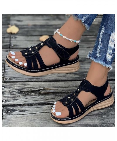 Sandals Women Comfortable Plus-size Floral Platform Wedge Shoes Summer Beach Roman Sandals Ladies Journey Basic Shoe T-947 Bl...