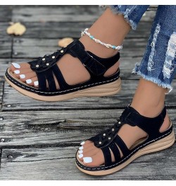 Sandals Women Comfortable Plus-size Floral Platform Wedge Shoes Summer Beach Roman Sandals Ladies Journey Basic Shoe T-947 Bl...