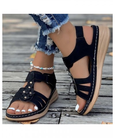 Sandals Women Comfortable Plus-size Floral Platform Wedge Shoes Summer Beach Roman Sandals Ladies Journey Basic Shoe T-947 Bl...