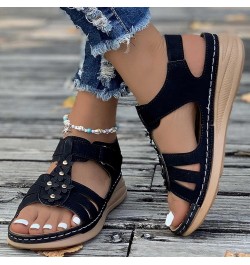 Sandals Women Comfortable Plus-size Floral Platform Wedge Shoes Summer Beach Roman Sandals Ladies Journey Basic Shoe T-947 Bl...