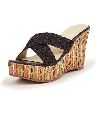 Wedge Sandals for Women Casual Summer Slide Platform Sandals Black $9.35 Sandals