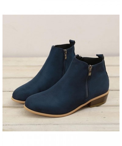 Ankle Boots For Women Low Heel Dressy Wide Width Fashion Cowboy Cowgirl Western Short Chunky Boots Fall Shoes 2023 Blue $22.1...