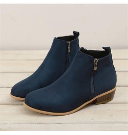 Ankle Boots For Women Low Heel Dressy Wide Width Fashion Cowboy Cowgirl Western Short Chunky Boots Fall Shoes 2023 Blue $22.1...