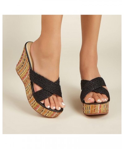 Wedge Sandals for Women Casual Summer Slide Platform Sandals Black $9.35 Sandals