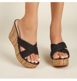 Wedge Sandals for Women Casual Summer Slide Platform Sandals Black $9.35 Sandals