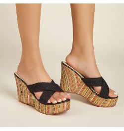 Wedge Sandals for Women Casual Summer Slide Platform Sandals Black $9.35 Sandals