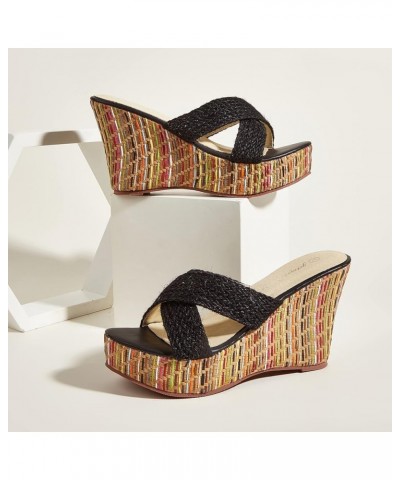 Wedge Sandals for Women Casual Summer Slide Platform Sandals Black $9.35 Sandals