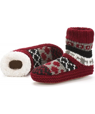 Chunky Knit Slipper Socks for Women, Sherpa Fleece Lined - Soft Non-slip Grip Soles, Cozy Gifts for Her Nodic Red $8.80 Slippers