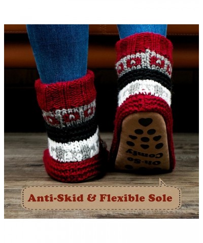 Chunky Knit Slipper Socks for Women, Sherpa Fleece Lined - Soft Non-slip Grip Soles, Cozy Gifts for Her Nodic Red $8.80 Slippers