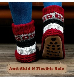 Chunky Knit Slipper Socks for Women, Sherpa Fleece Lined - Soft Non-slip Grip Soles, Cozy Gifts for Her Nodic Red $8.80 Slippers