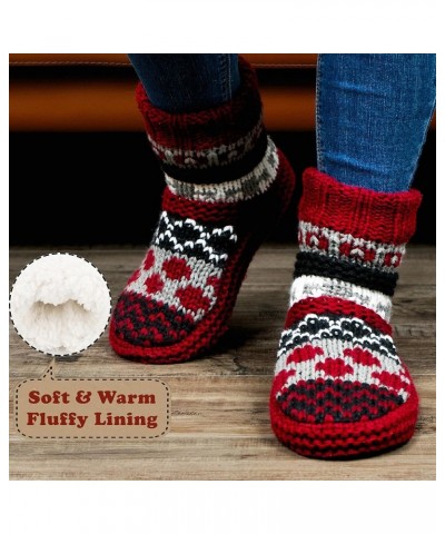 Chunky Knit Slipper Socks for Women, Sherpa Fleece Lined - Soft Non-slip Grip Soles, Cozy Gifts for Her Nodic Red $8.80 Slippers