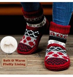 Chunky Knit Slipper Socks for Women, Sherpa Fleece Lined - Soft Non-slip Grip Soles, Cozy Gifts for Her Nodic Red $8.80 Slippers