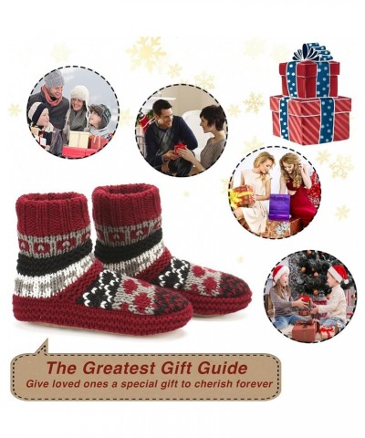 Chunky Knit Slipper Socks for Women, Sherpa Fleece Lined - Soft Non-slip Grip Soles, Cozy Gifts for Her Nodic Red $8.80 Slippers