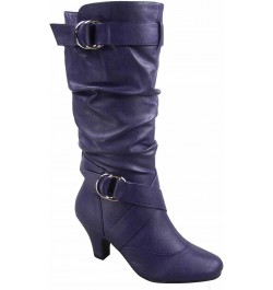 Maggie-39 Women's Fashion Low Heel Zipper Slouchy Mid-Calf Boots Shoes Purple $19.78 Boots