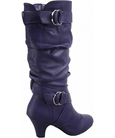 Maggie-39 Women's Fashion Low Heel Zipper Slouchy Mid-Calf Boots Shoes Purple $19.78 Boots