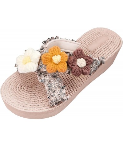 espadrilles wedges for women rhinestones slides platform Casual strap comfortable arch support summer beach Sandal 06_brown $...