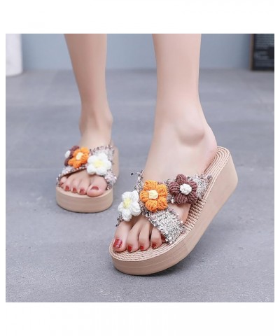 espadrilles wedges for women rhinestones slides platform Casual strap comfortable arch support summer beach Sandal 06_brown $...