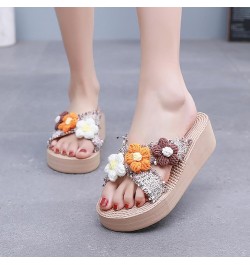 espadrilles wedges for women rhinestones slides platform Casual strap comfortable arch support summer beach Sandal 06_brown $...